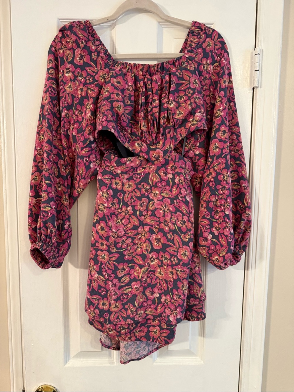 Free People Pink Floral Off-Shoulder Long Sleeve Mini Dress